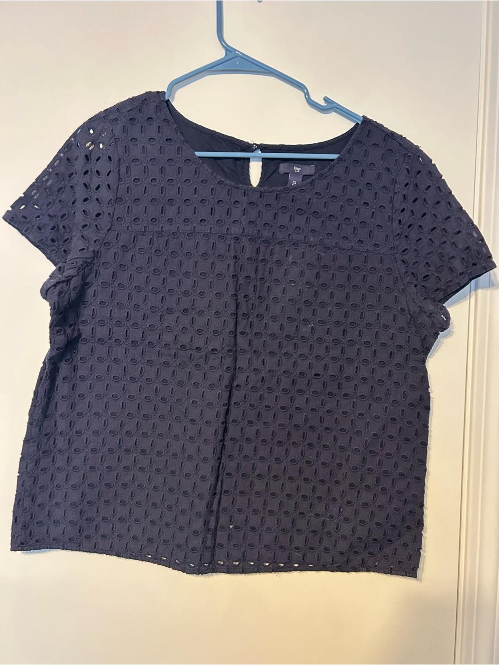 GAP Navy Eyelet Short Sleeve Blouse